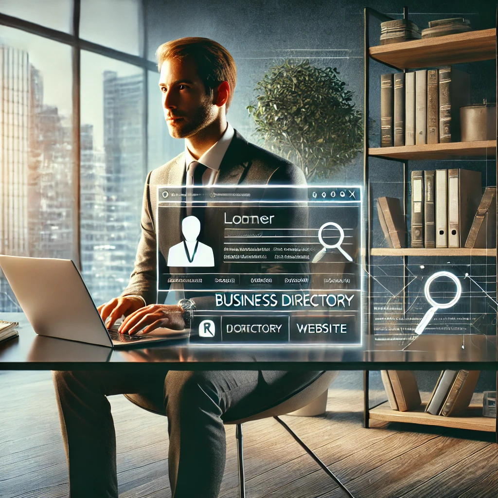 An image showing a business professional, sitting confidently at a modern workspace, working on a laptop. On the screen, there's a visual representati